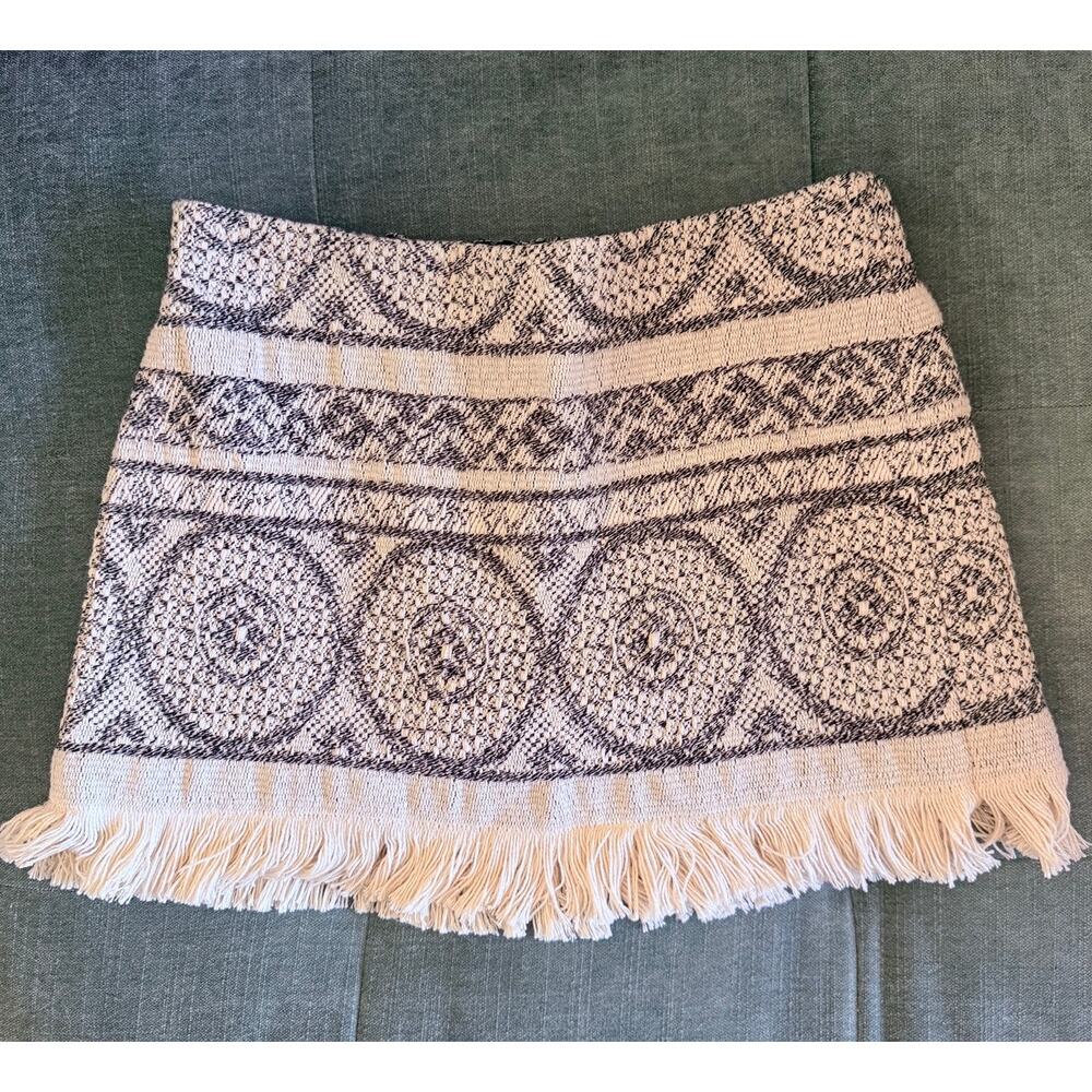 Maje Fringed Jacquard Skort Shorts Ecru Noir FR 38 US 6
